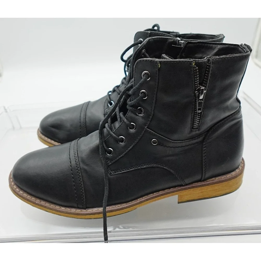 Vostey Milan Mens Black Cap Toe Combat Chukka Boots Side Zip Size 11.5